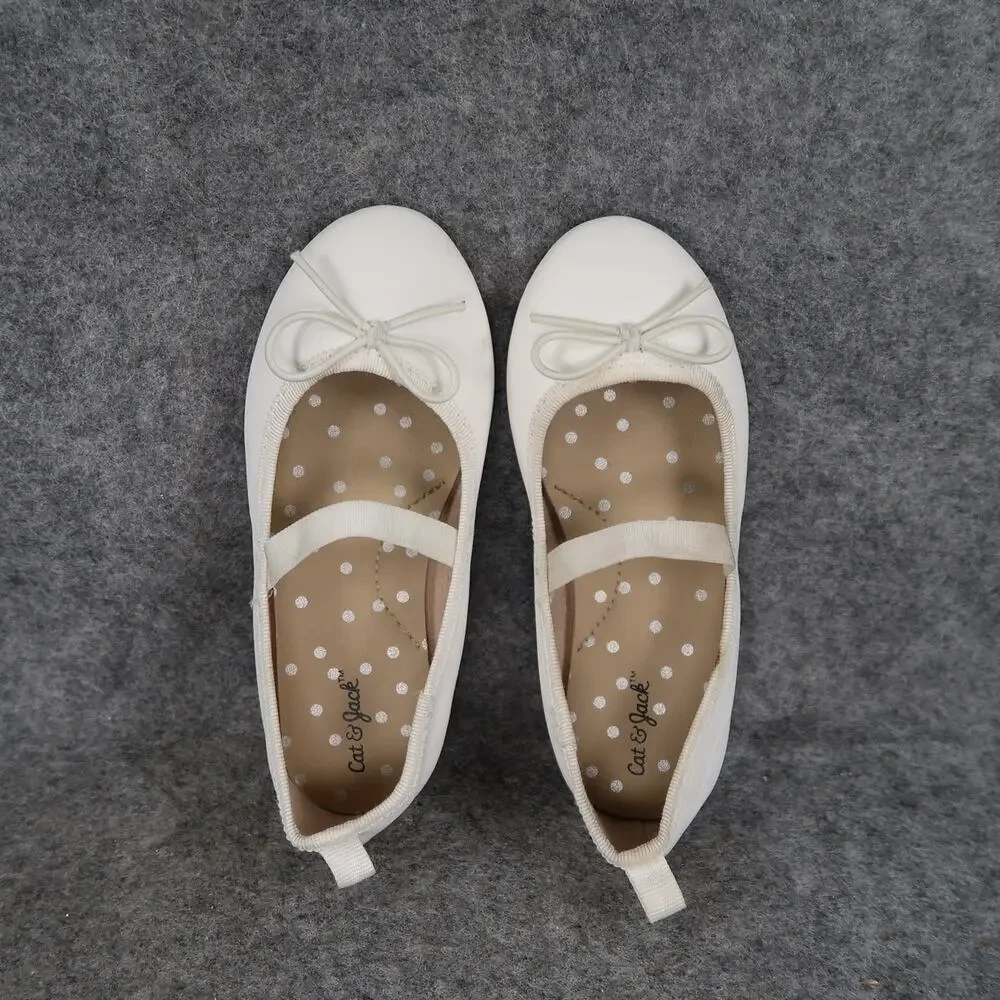 Cat & Jack Shoes Kids 9 Ballet Flats Mary Jane Strap Bow White Fashion Girls